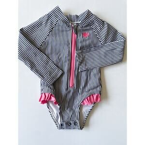 Toddler Girl's Little Me Striped One Piece Rash Guard Size 18 Months